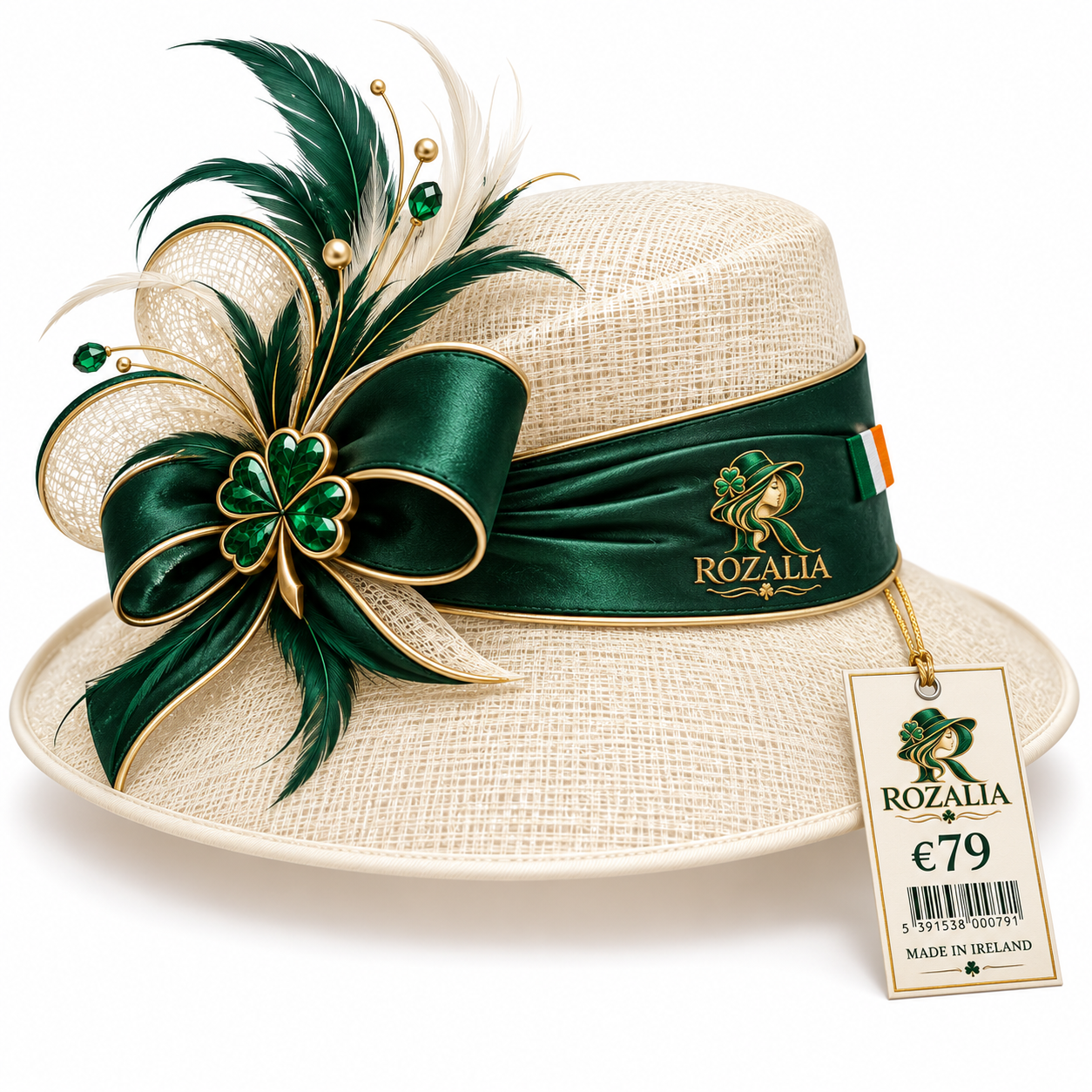 Ivory Emerald Feather Occasion Hat view 1