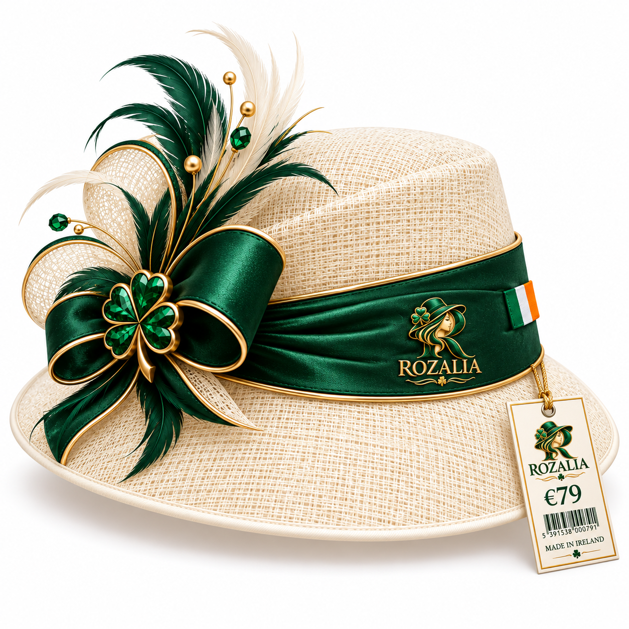 Ivory Emerald Feather Occasion Hat — Colour image 4