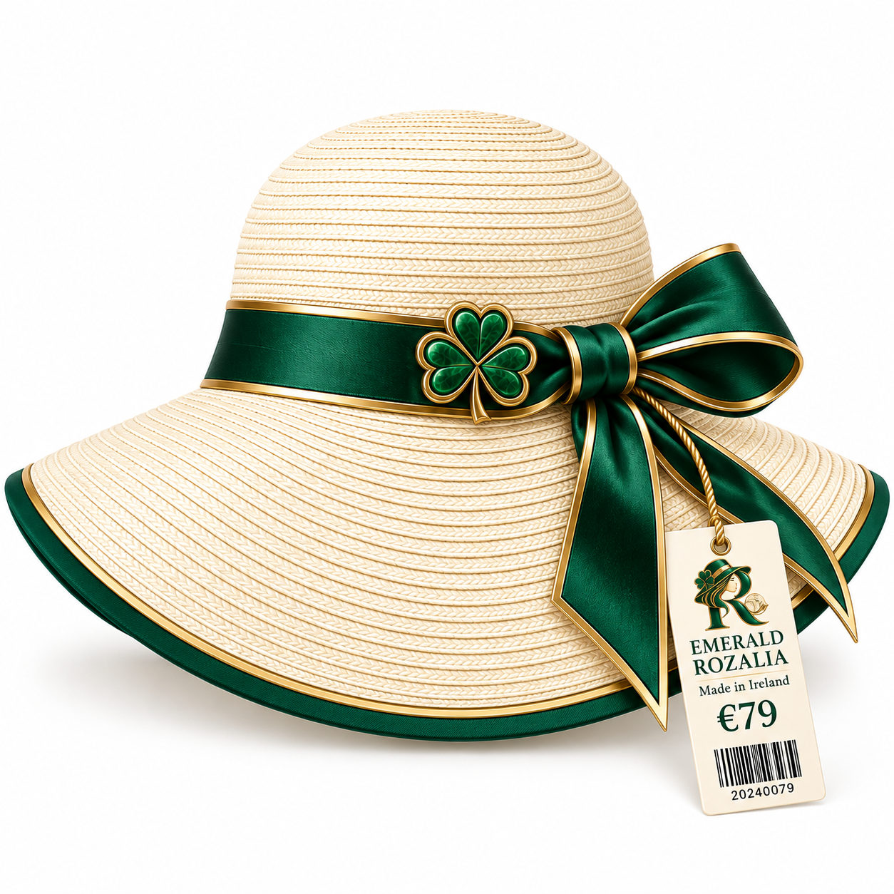 Ivory Emerald Ribbon Bow Sun Hat view 1