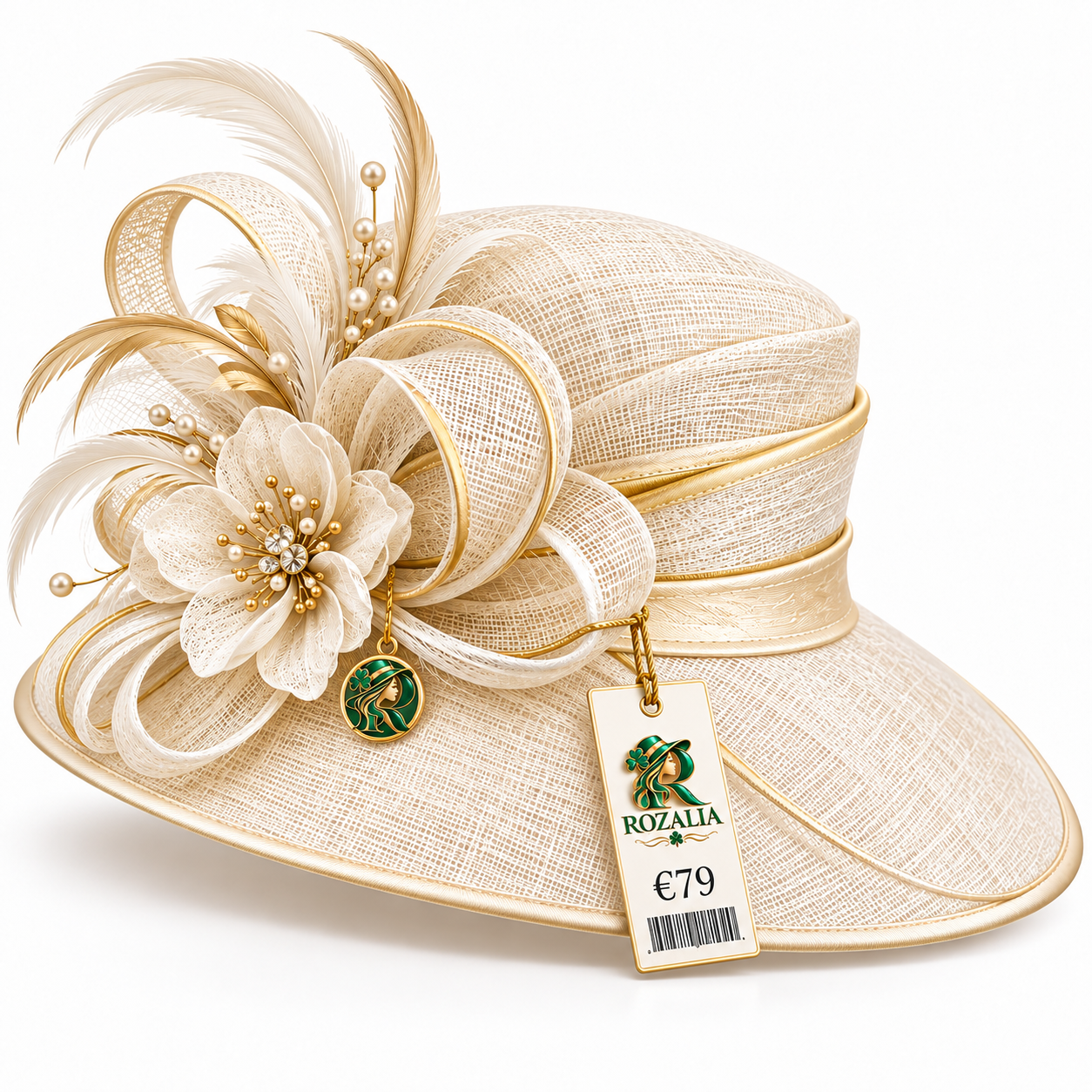 Ivory Gold Floral Occasion Hat — Colour image 3
