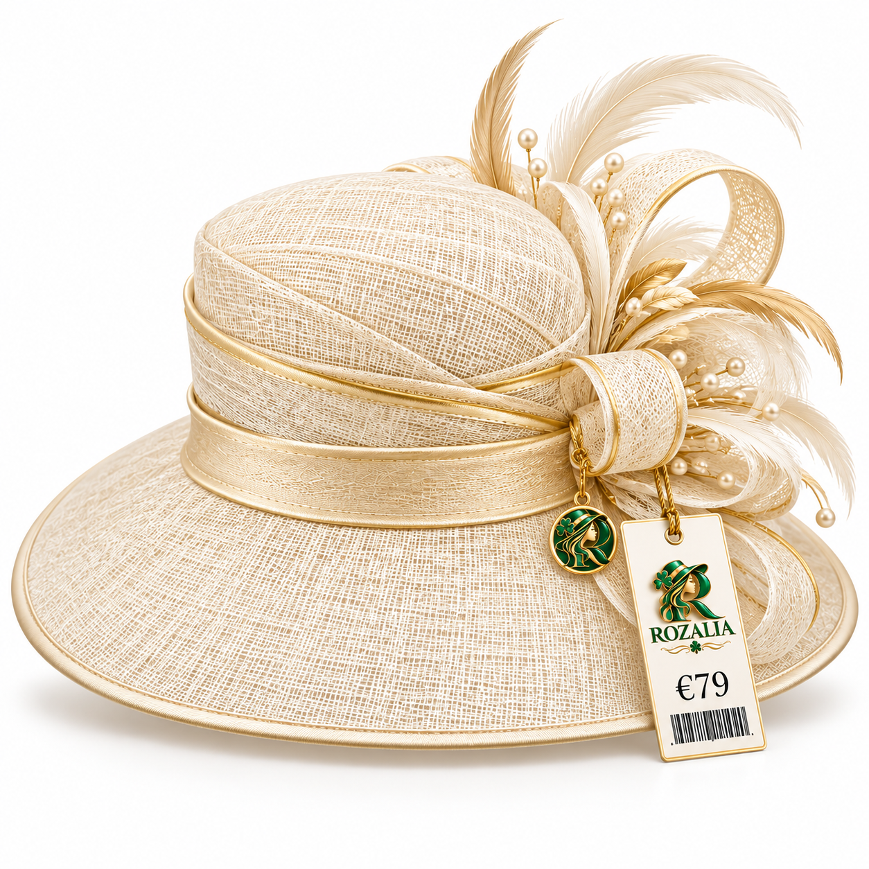Ivory Gold Floral Occasion Hat — Colour image 2