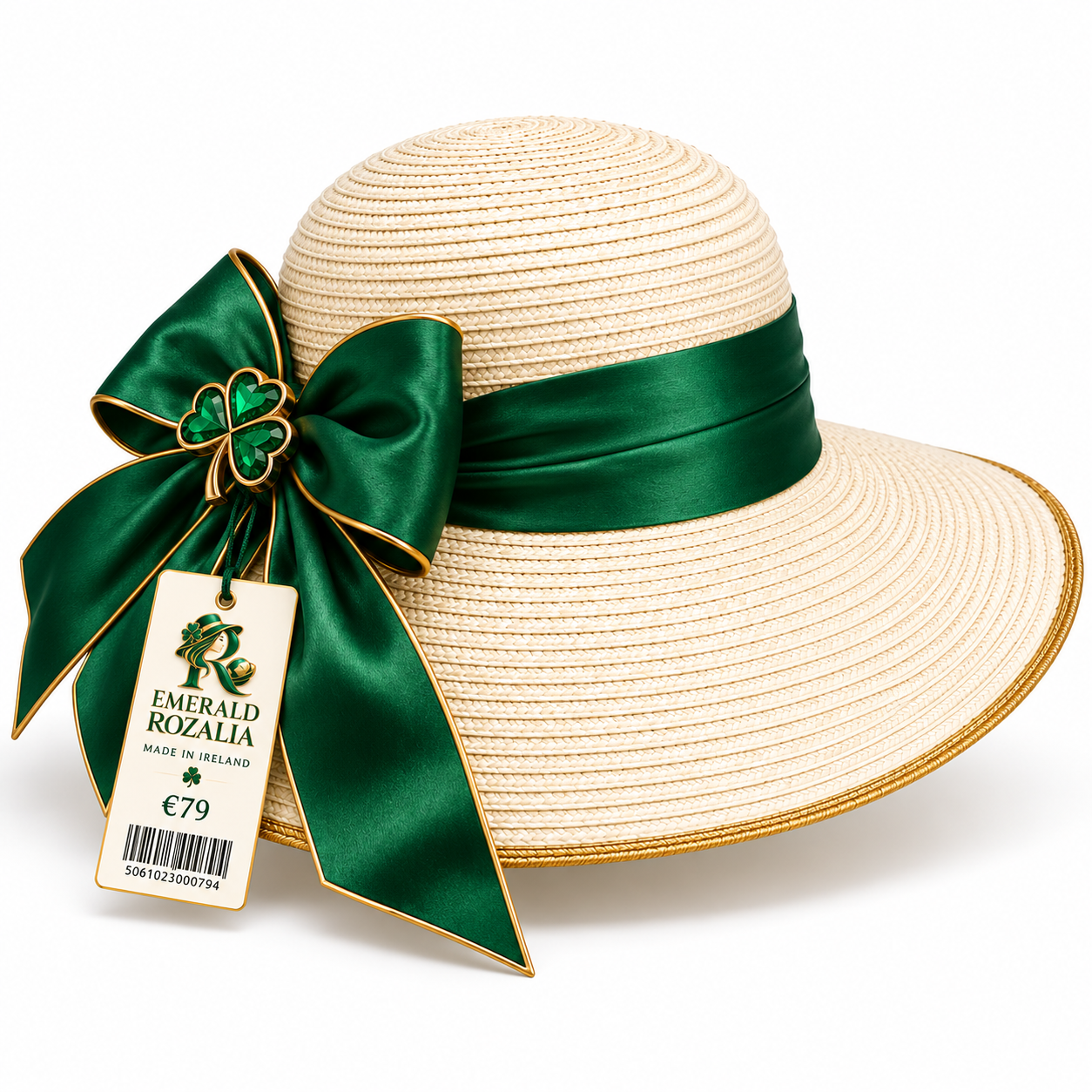 Ivory Emerald Statement Bow Sun Hat — Colour image 4