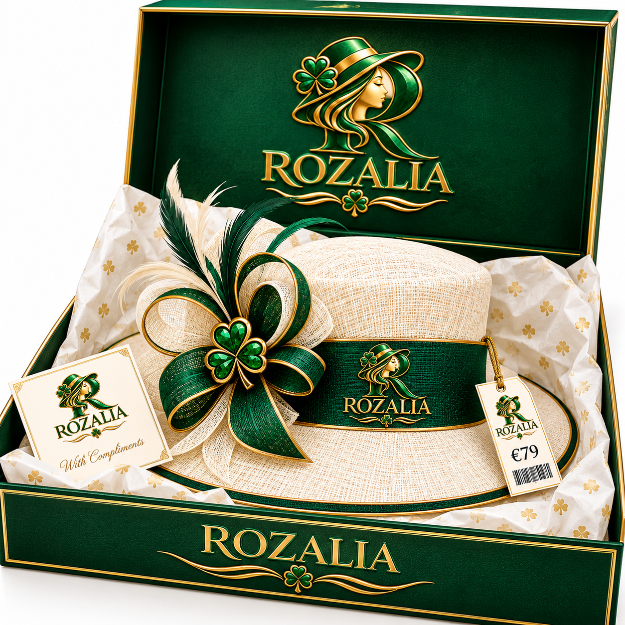 Ivory Emerald Flower Trim Occasion Hat — Colour image 5