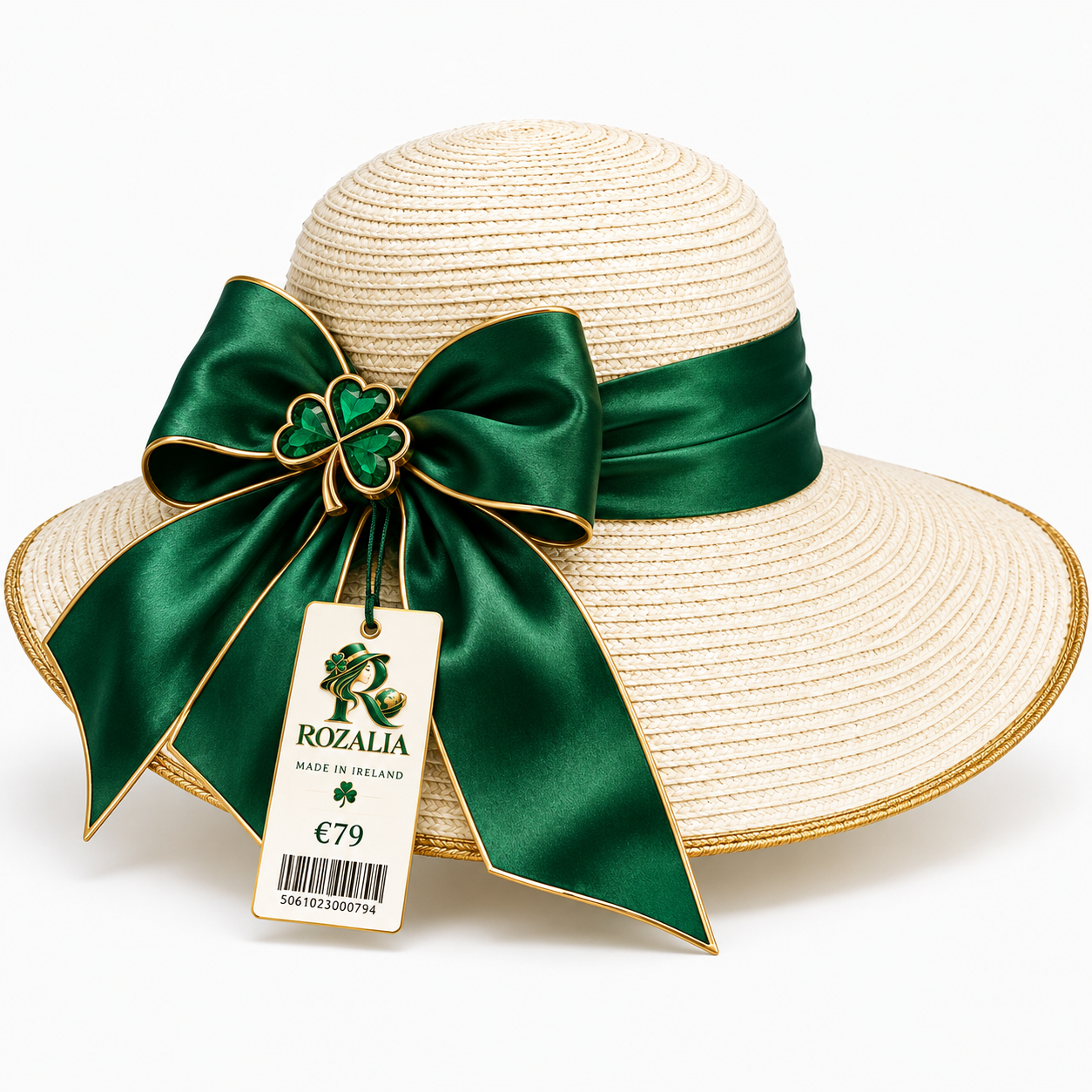 Ivory Emerald Statement Bow Sun Hat view 1