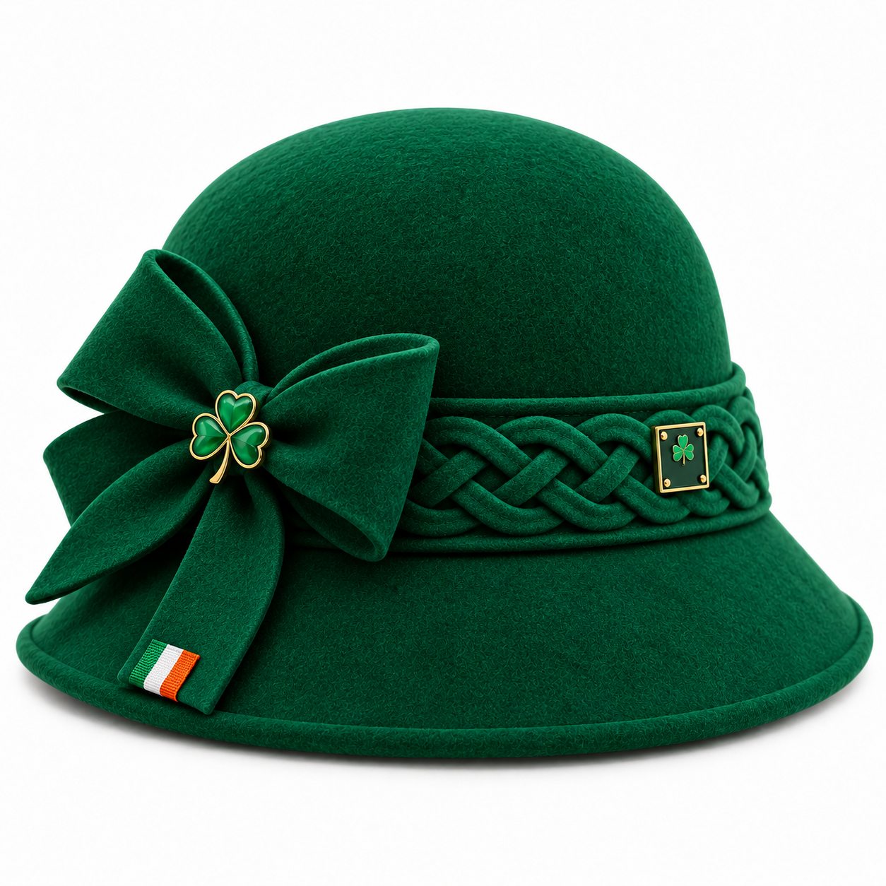 Emerald Braided Bow Cloche Hat — Colour image 3