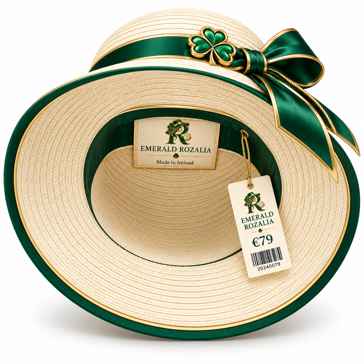 Ivory Emerald Ribbon Bow Sun Hat — Colour image 5