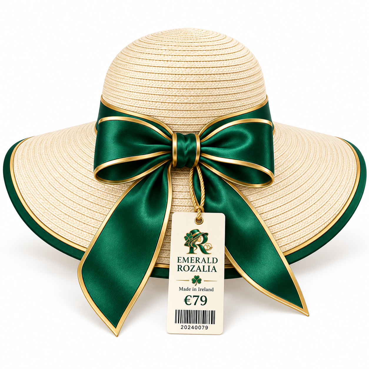 Ivory Emerald Ribbon Bow Sun Hat — Colour image 2