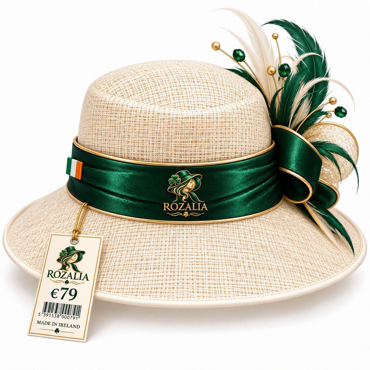 Ivory Emerald Feather Occasion Hat — Colour image 2