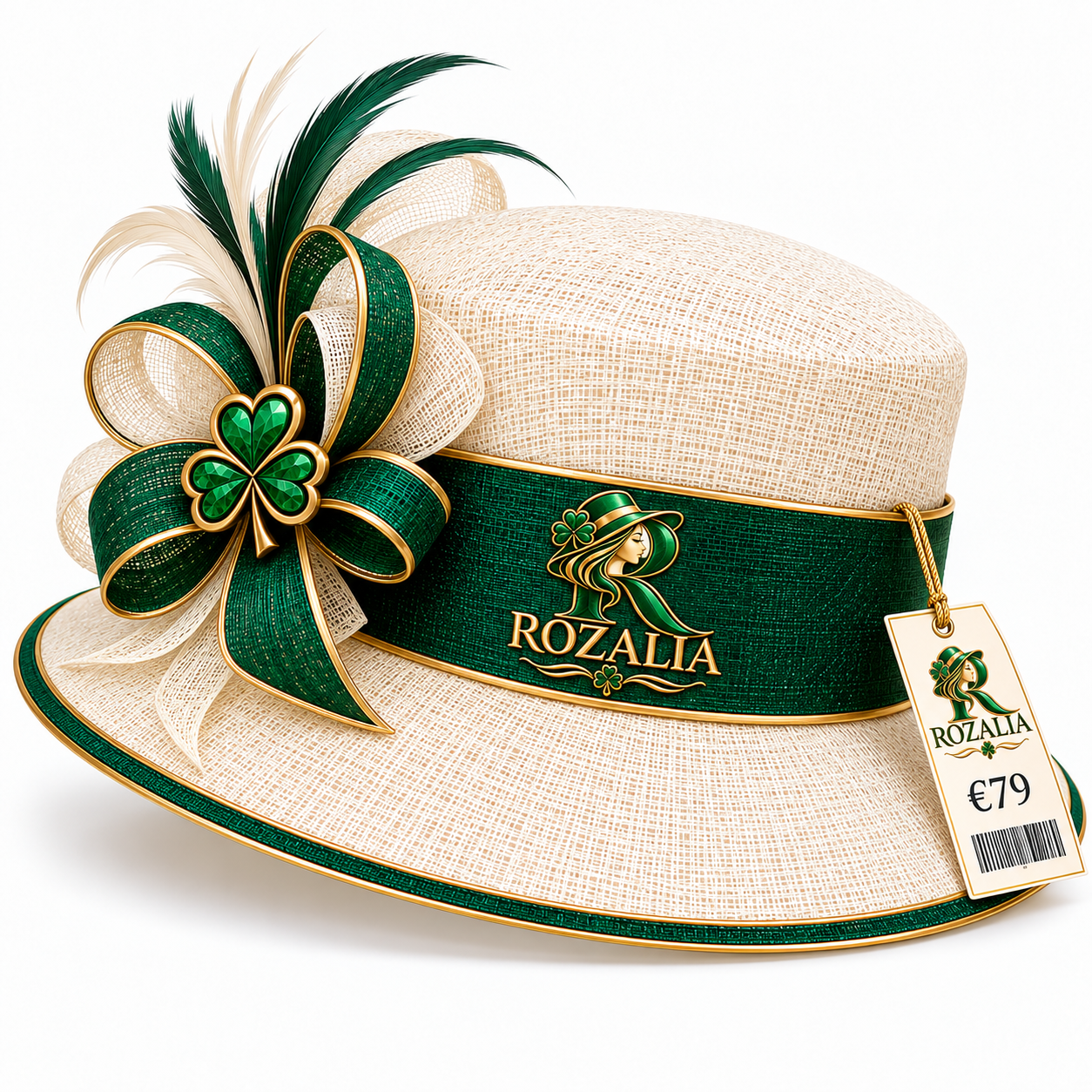 Ivory Emerald Flower Trim Occasion Hat — Colour image 3