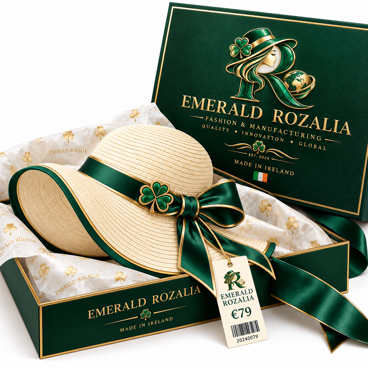 Ivory Emerald Ribbon Bow Sun Hat — Colour image 6
