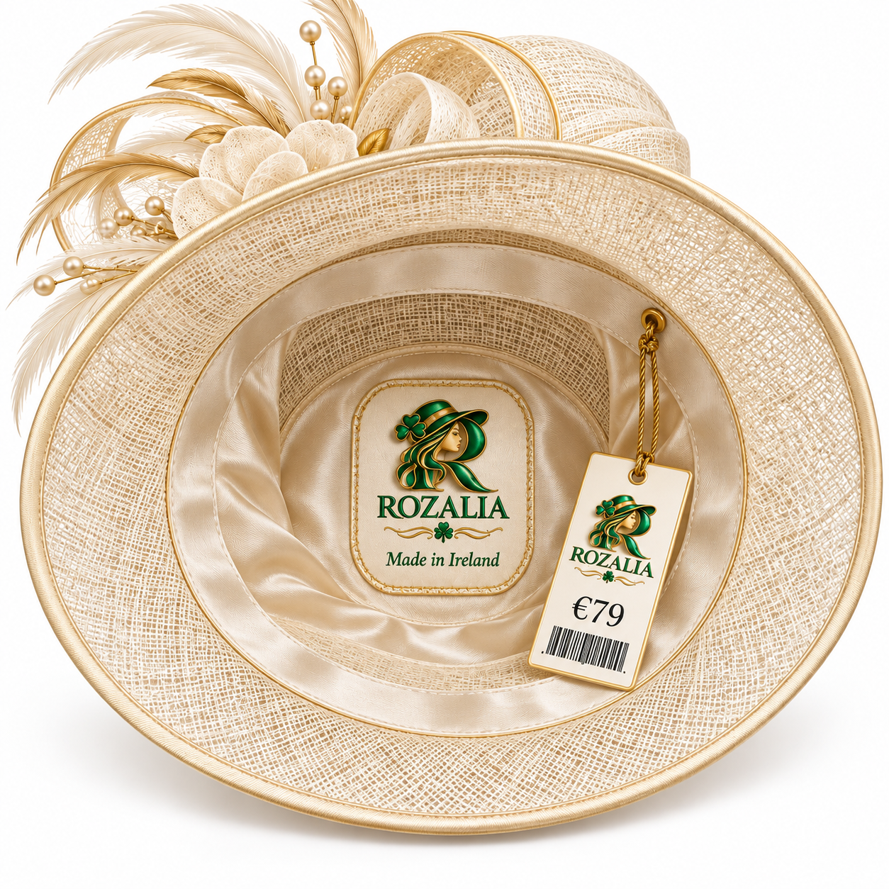 Ivory Gold Floral Occasion Hat — Colour image 5
