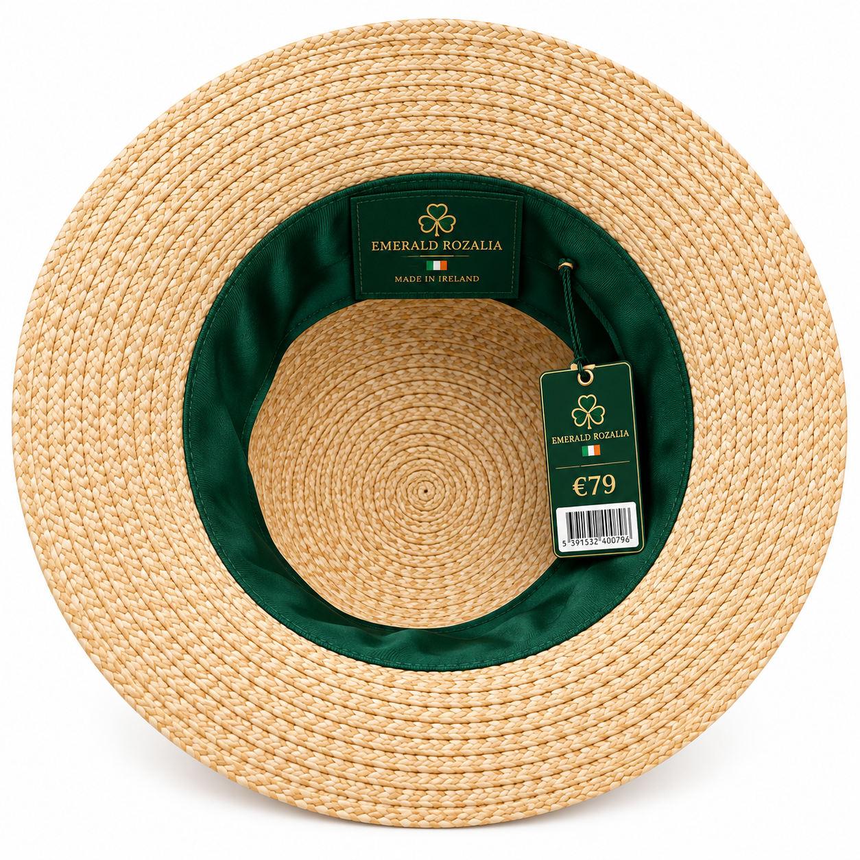 Natural Straw Emerald Ribbon Sun Hat — Colour image 4