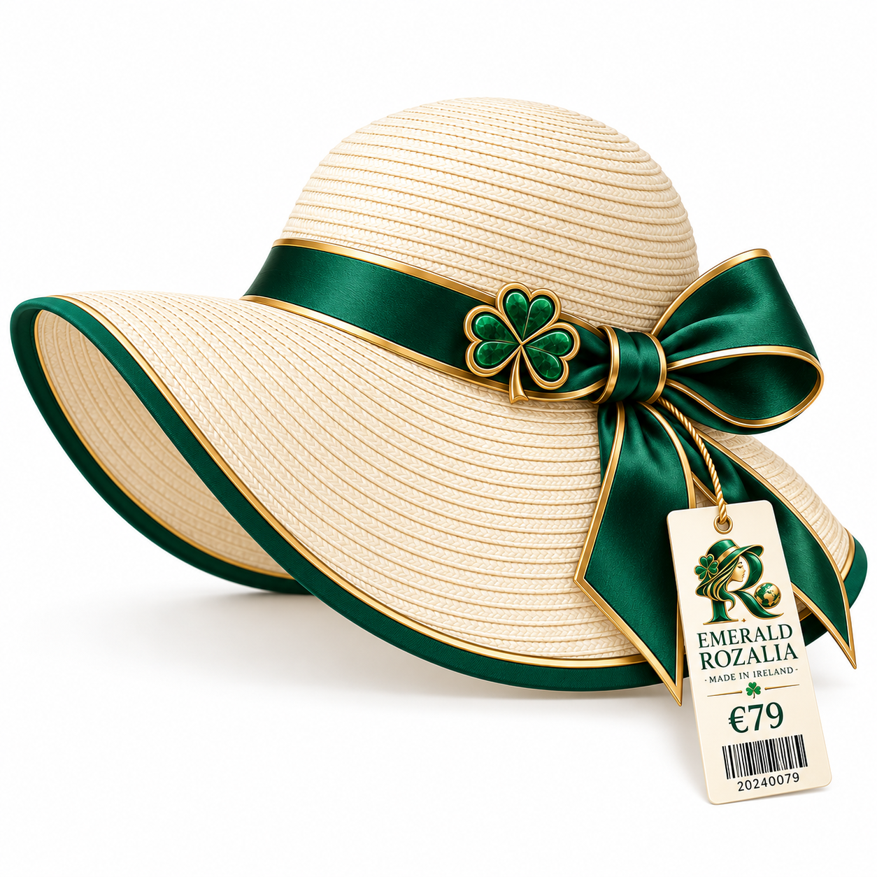Ivory Emerald Ribbon Bow Sun Hat — Colour image 3