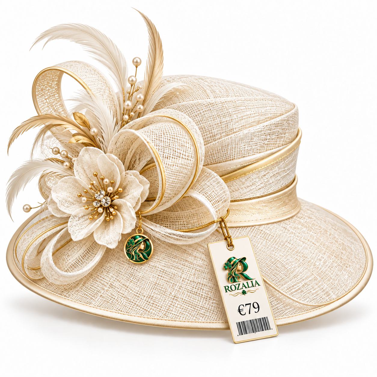 Ivory Gold Floral Occasion Hat — Colour image 4
