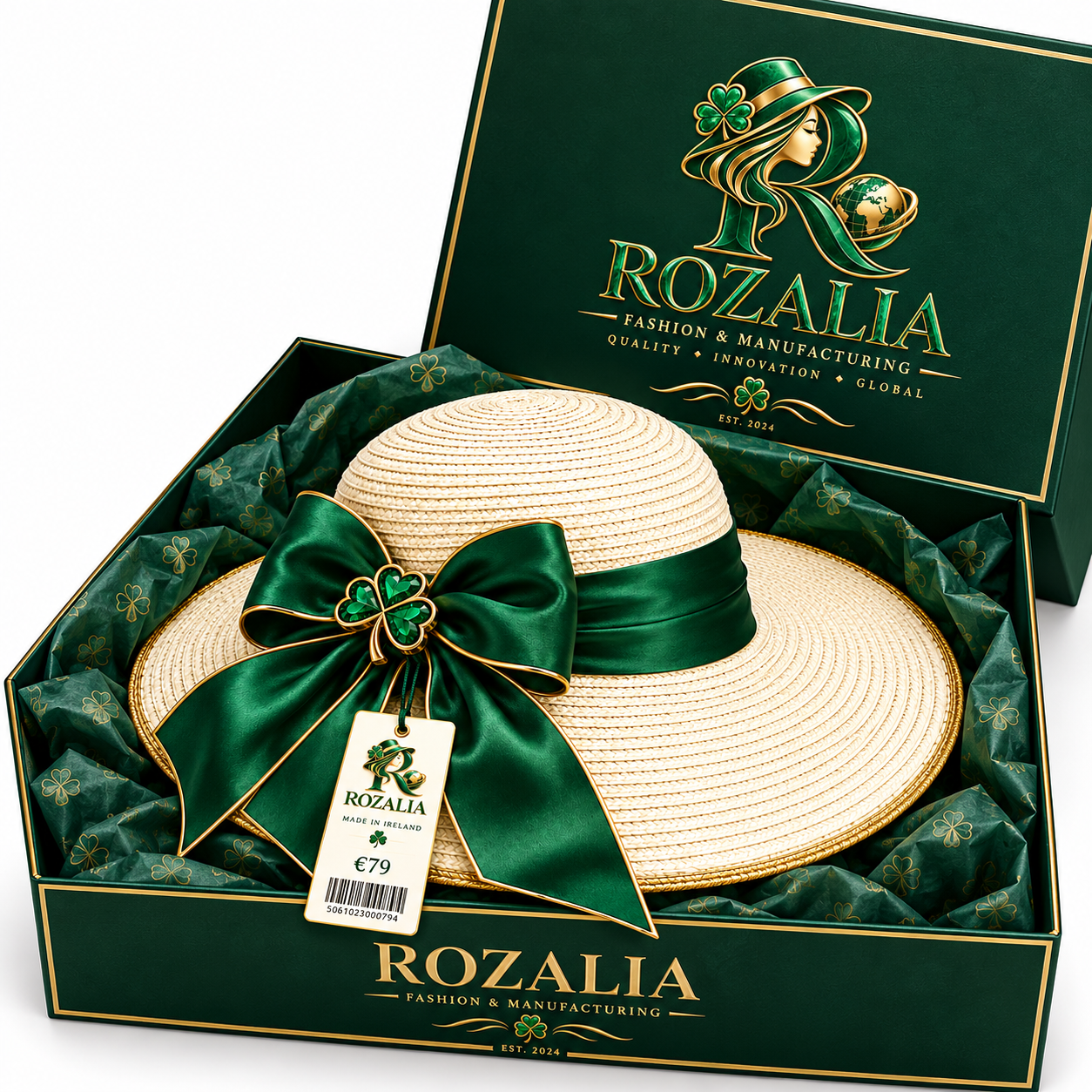 Ivory Emerald Statement Bow Sun Hat — Colour image 6