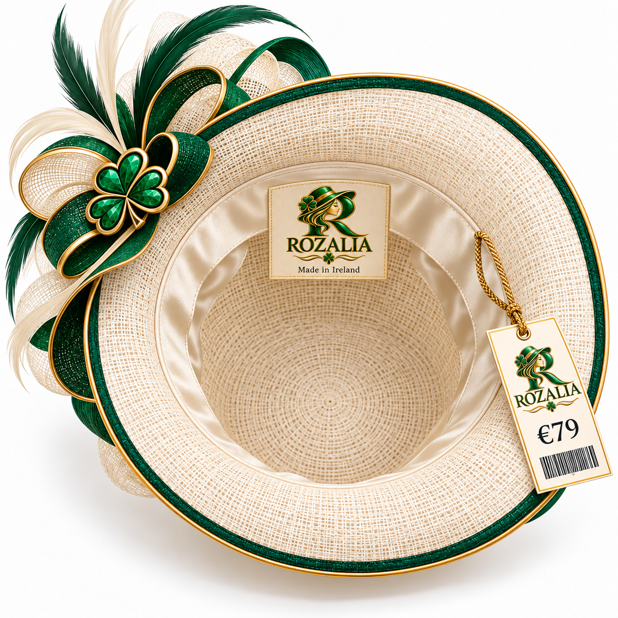 Ivory Emerald Flower Trim Occasion Hat — Colour image 4