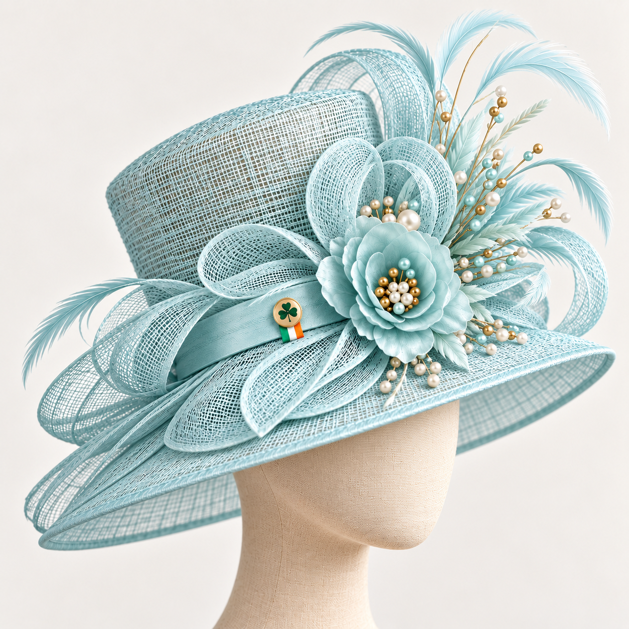 Powder Blue Floral Occasion Hat — Colour image 4