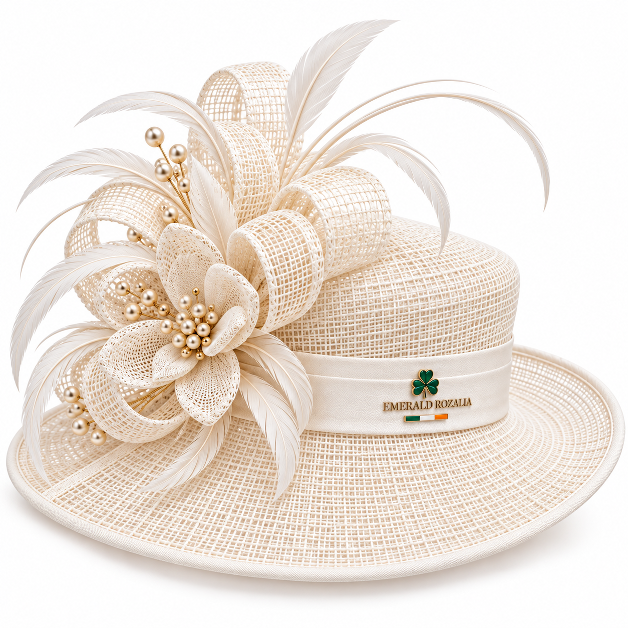 Ivory Sinamay Shamrock Occasion Hat — Colour image 4