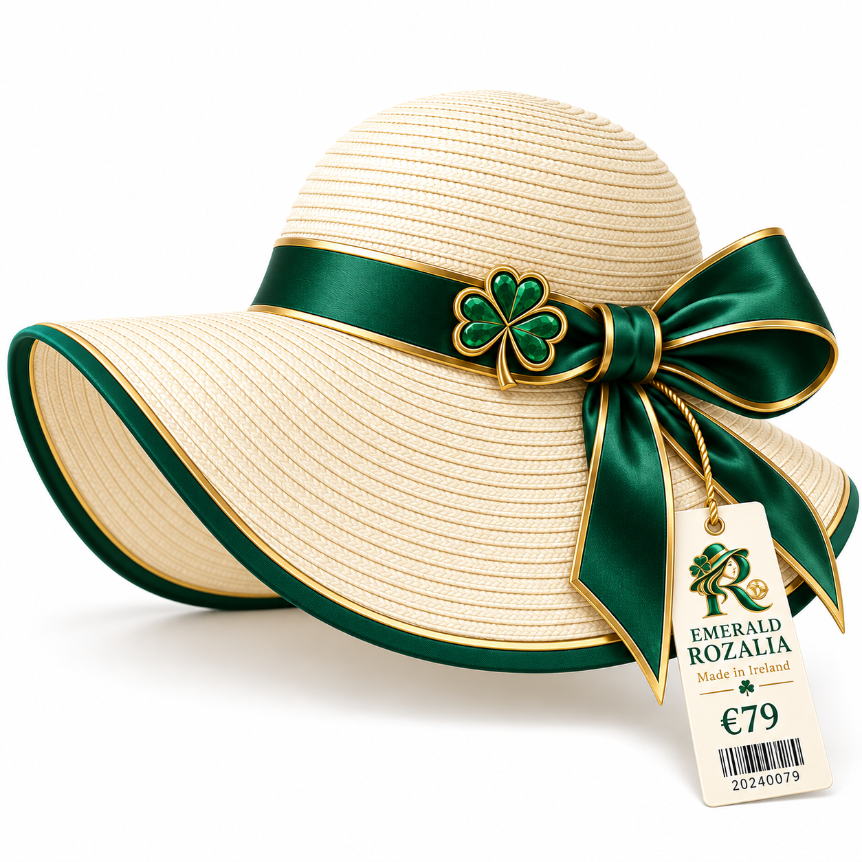 Ivory Emerald Ribbon Bow Sun Hat — Colour image 4