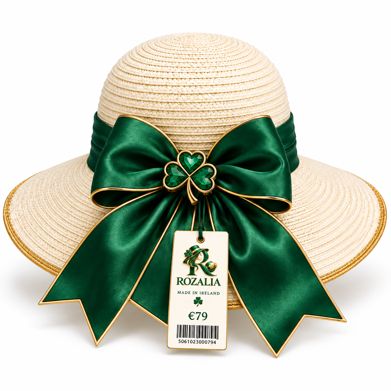Ivory Emerald Statement Bow Sun Hat — Colour image 2