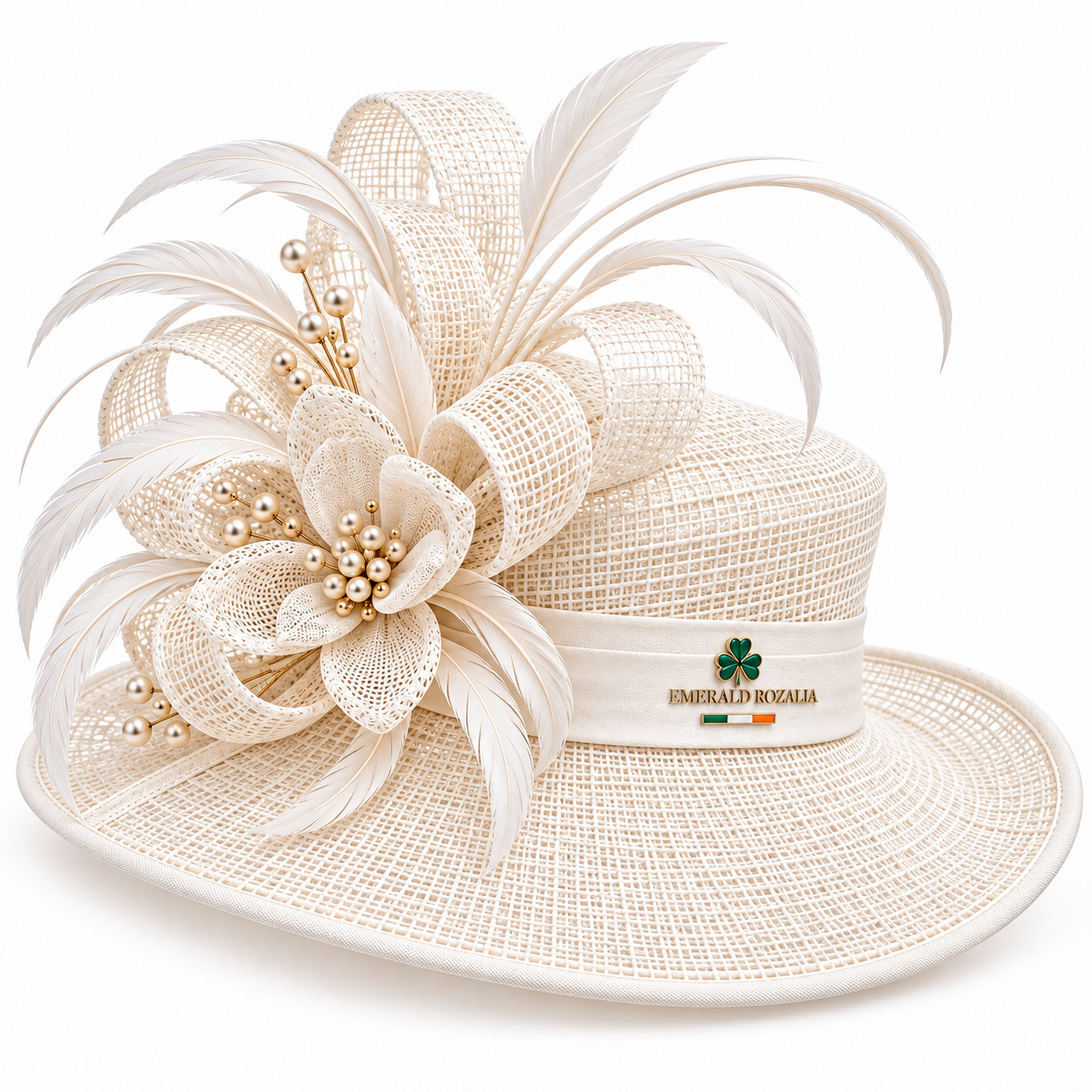 Ivory Sinamay Shamrock Occasion Hat — Colour image 3