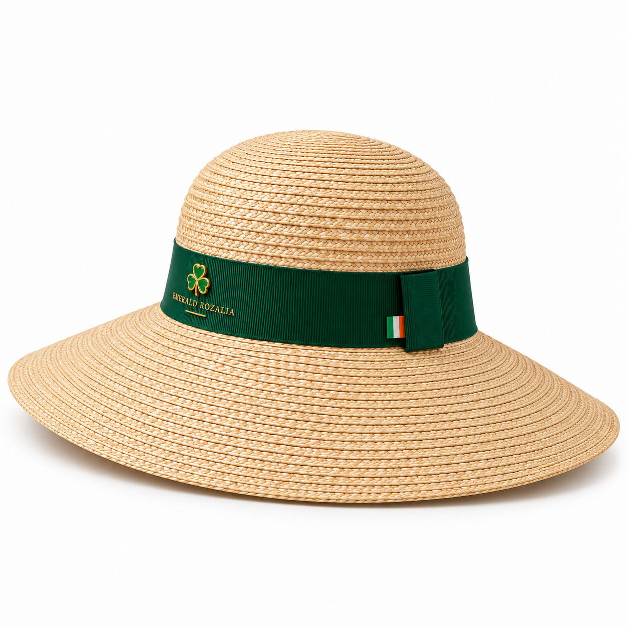 Natural Straw Emerald Ribbon Sun Hat — Colour image 3