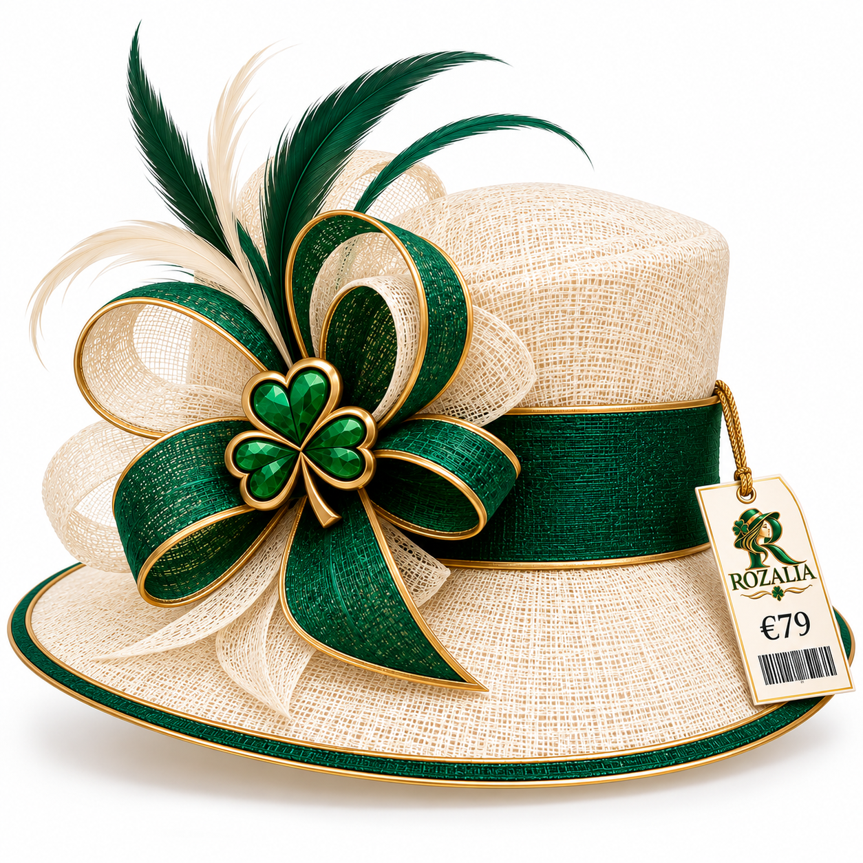 Ivory Emerald Flower Trim Occasion Hat — Colour image 2