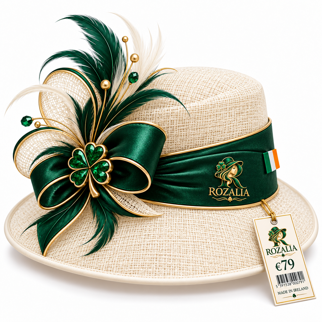 Ivory Emerald Feather Occasion Hat — Colour image 3