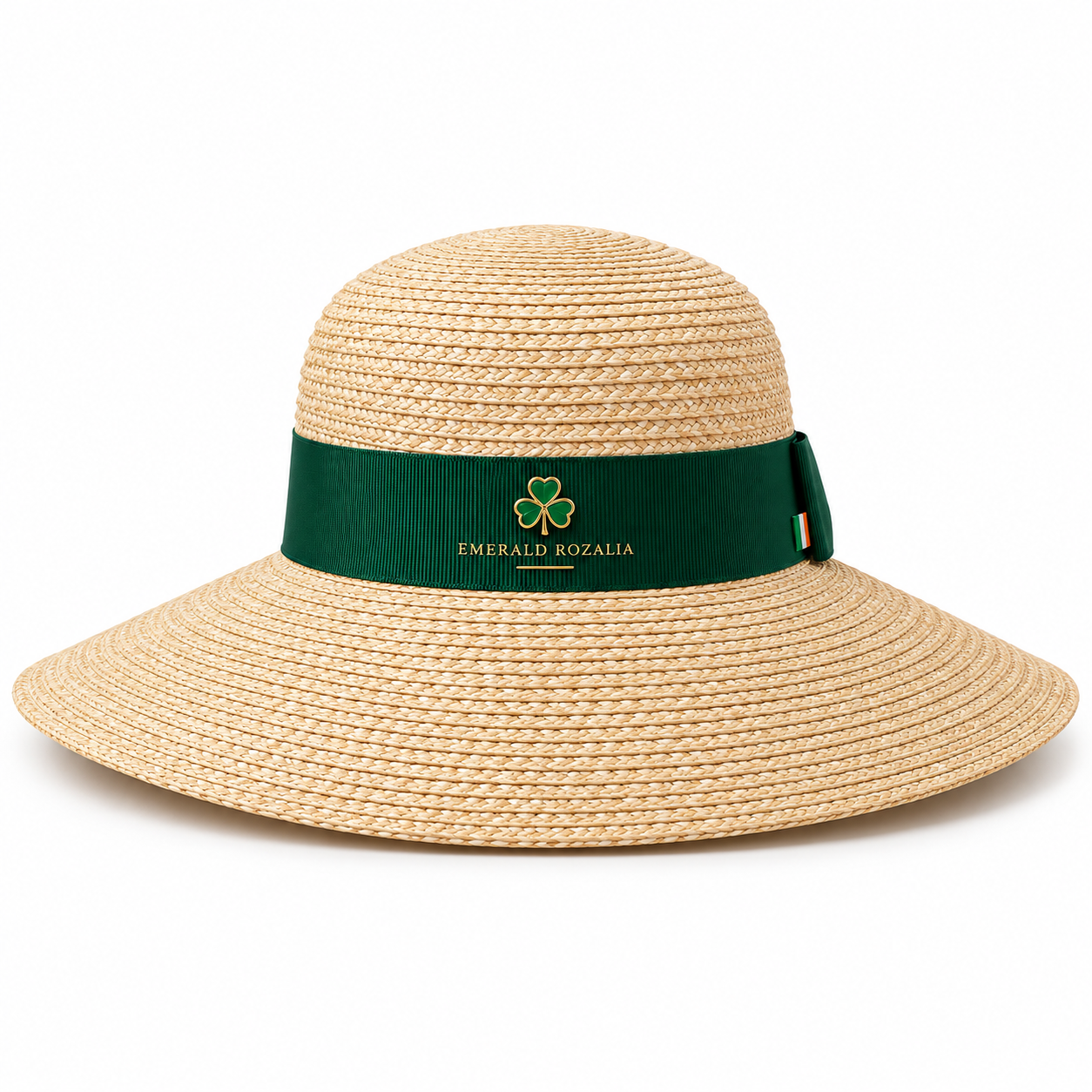 Natural Straw Emerald Ribbon Sun Hat view 1