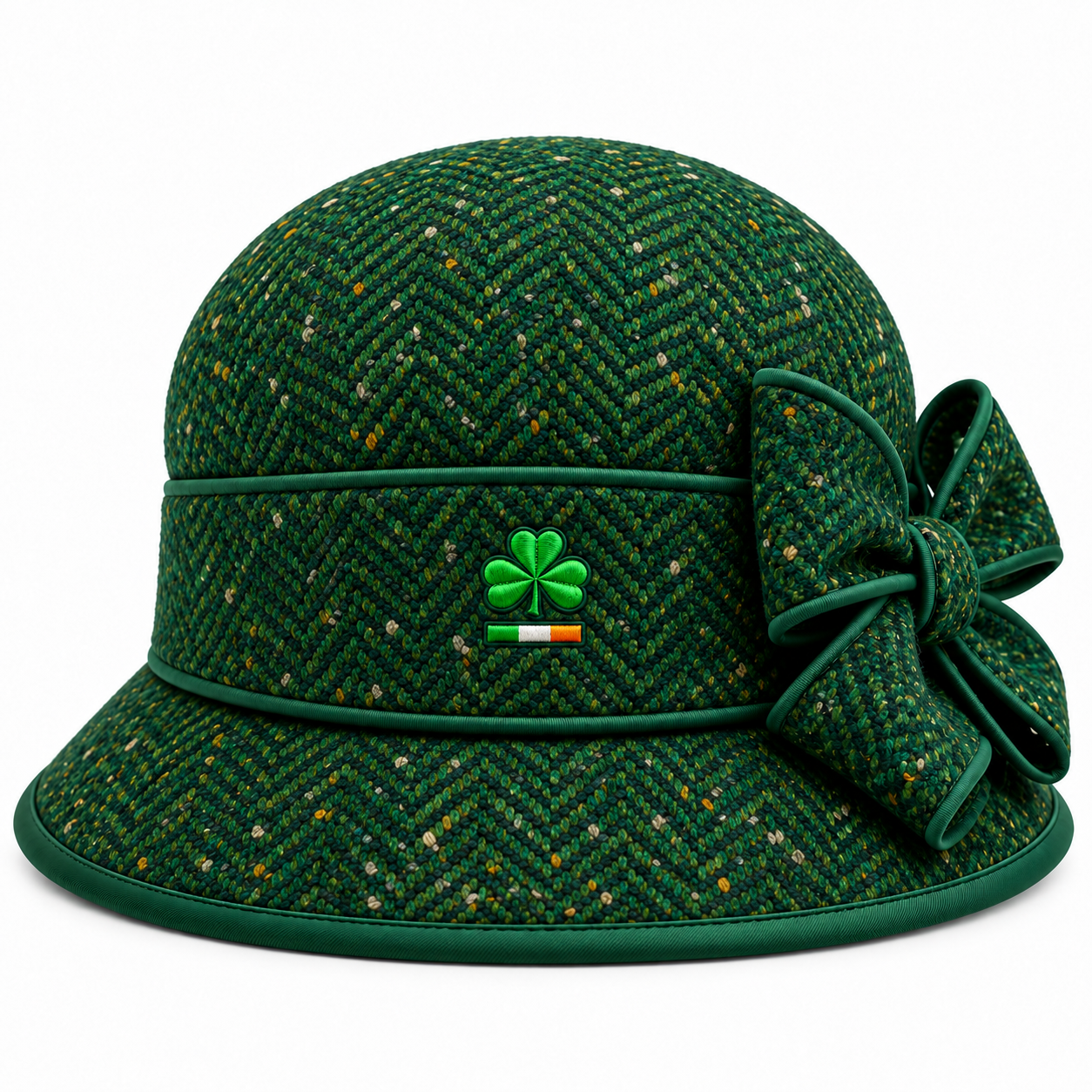 Emerald Statement Bow Cloche Hat — Colour image 4