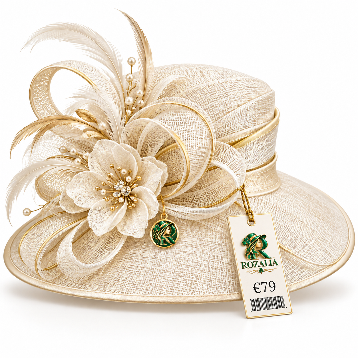 Ivory Gold Floral Occasion Hat view 1
