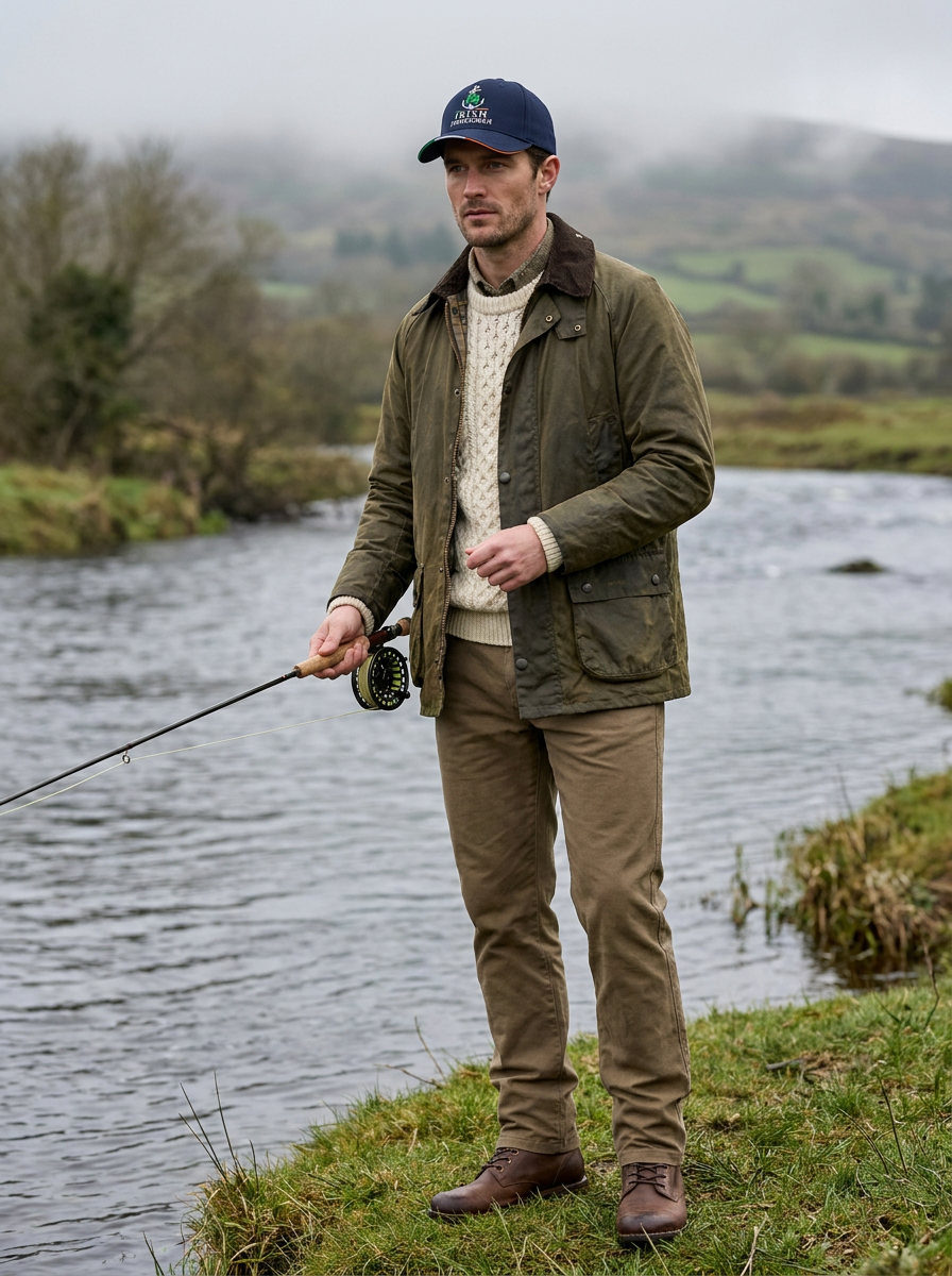 irish fisher Man cap AI fashion model full_body view