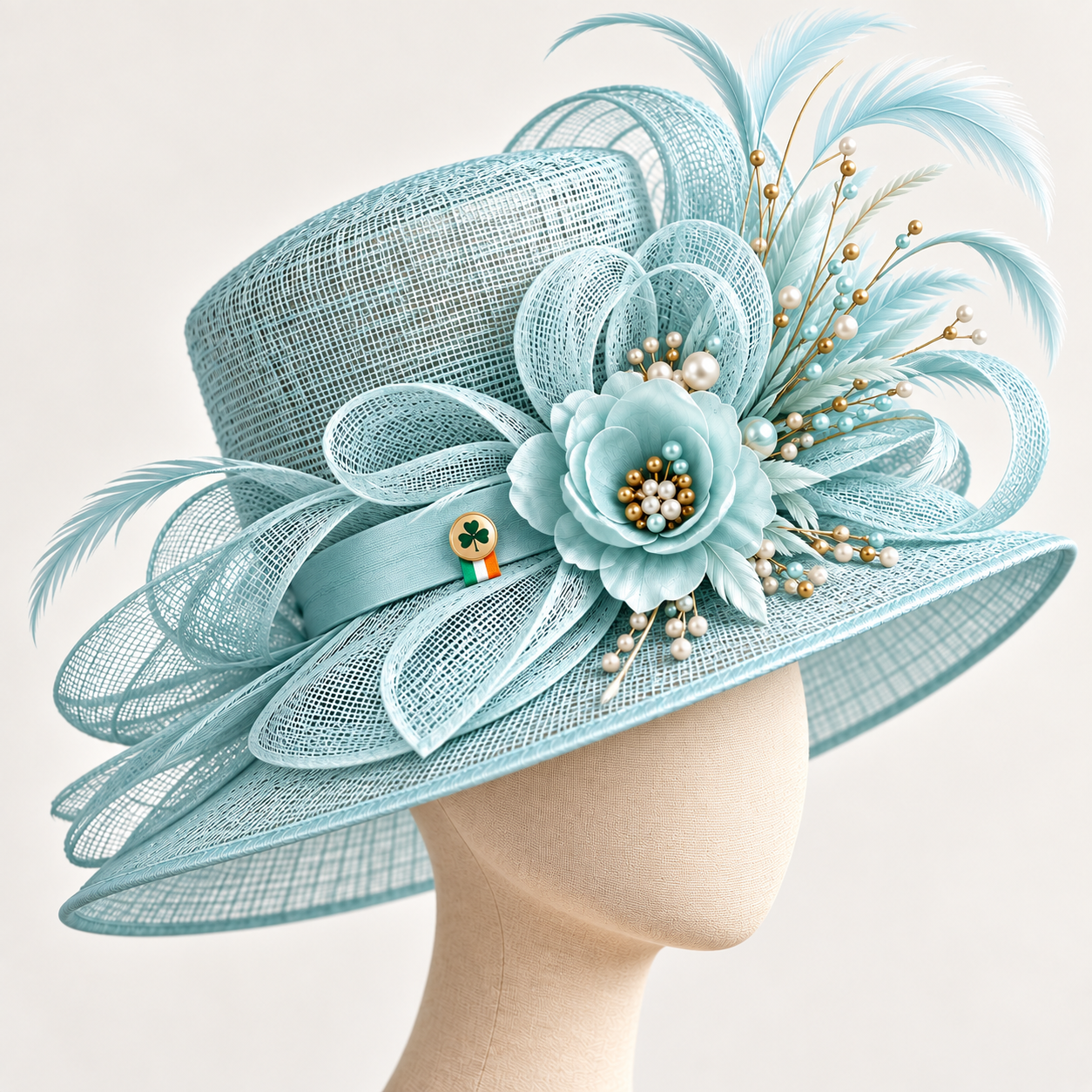 Powder Blue Floral Occasion Hat — Colour image 3