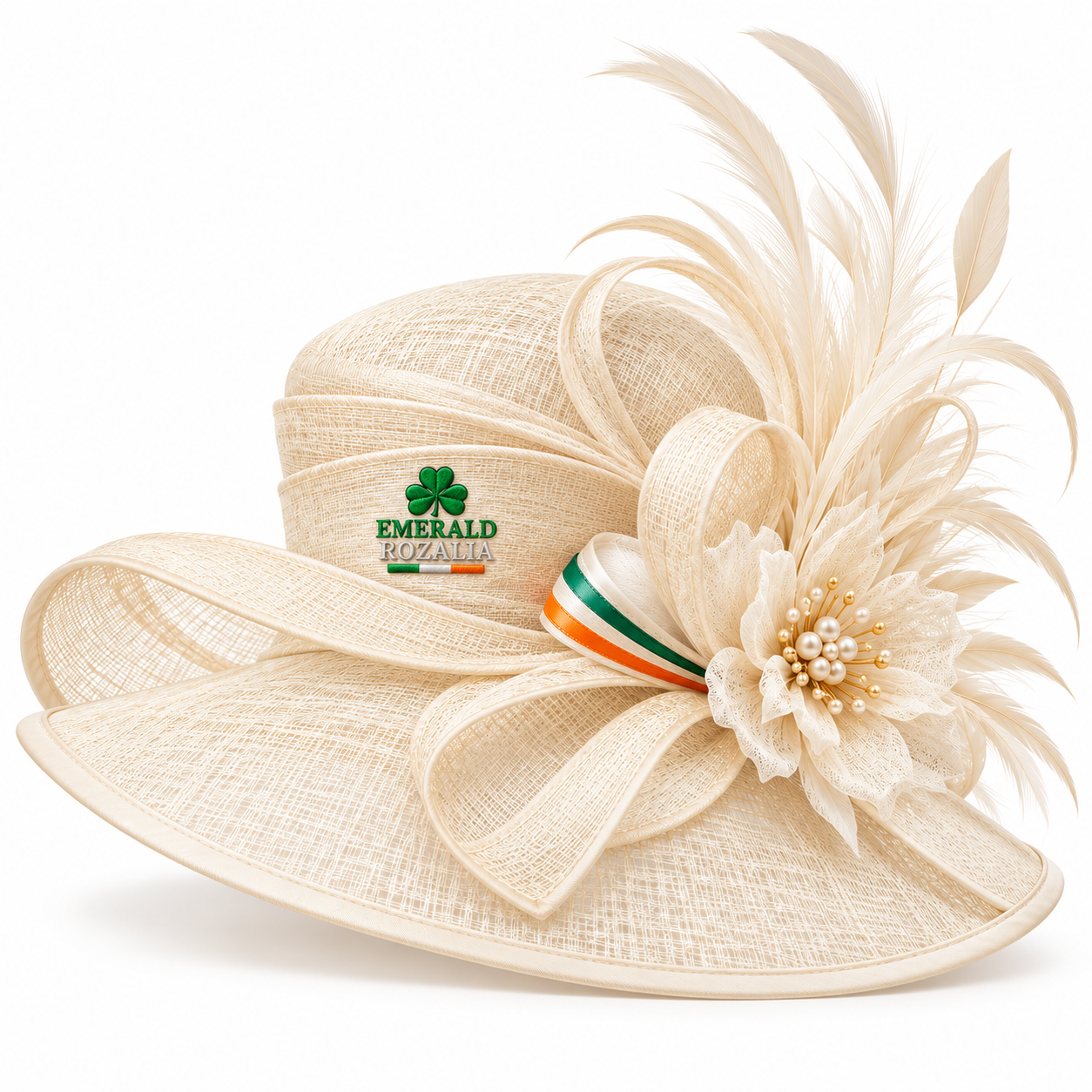 Ivory Tricolour Floral Occasion Hat — Colour image 3