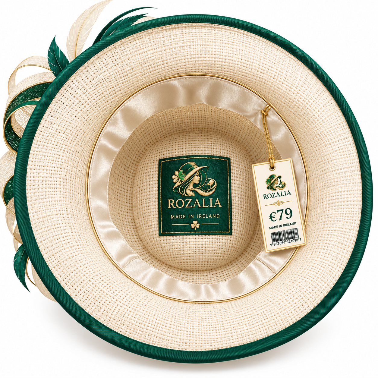 Ivory Emerald Floral Ribbon Occasion Hat — Colour image 5