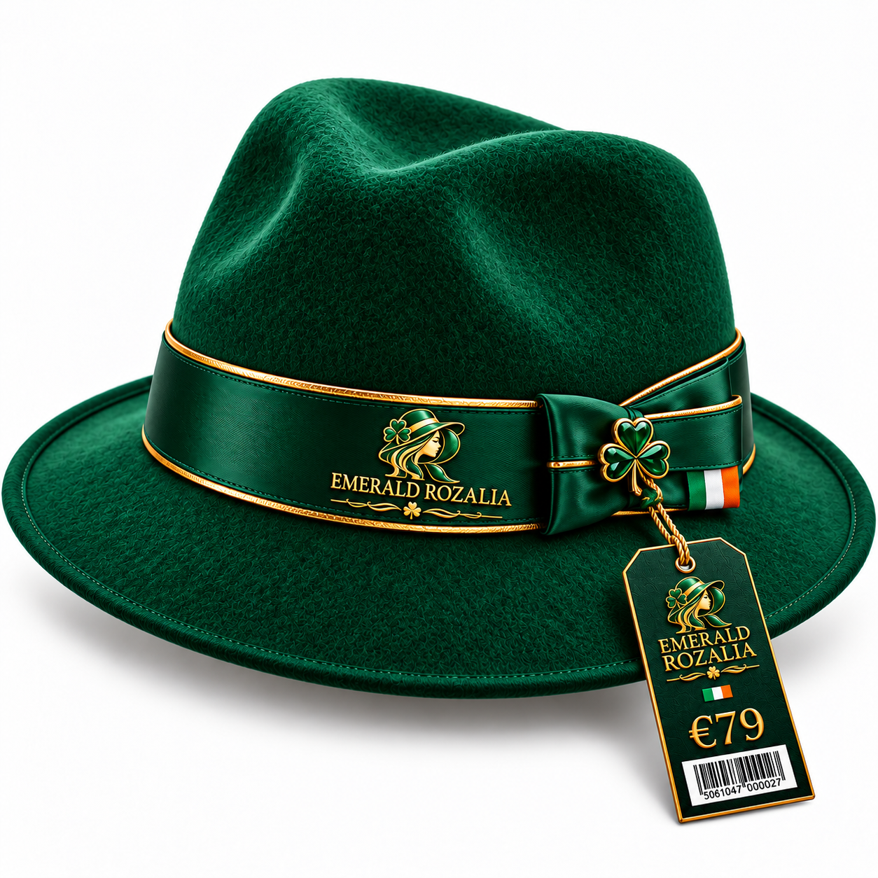 Emerald Velvet Fedora Hat — Colour image 4
