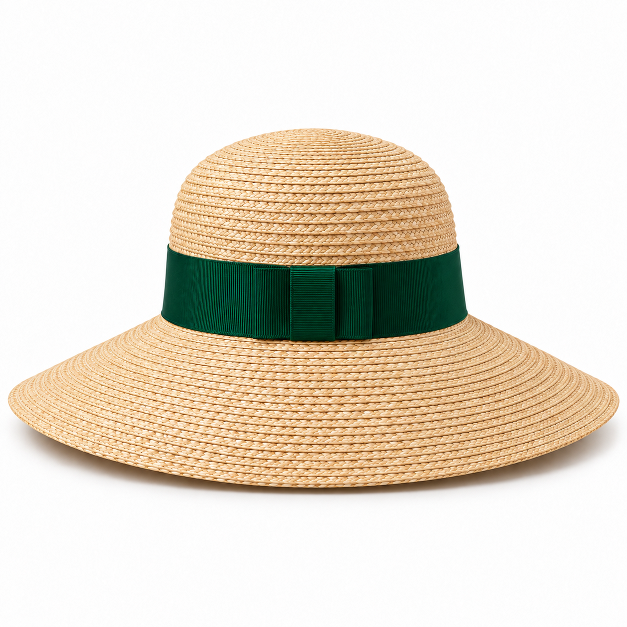 Natural Straw Emerald Ribbon Sun Hat — Colour image 2