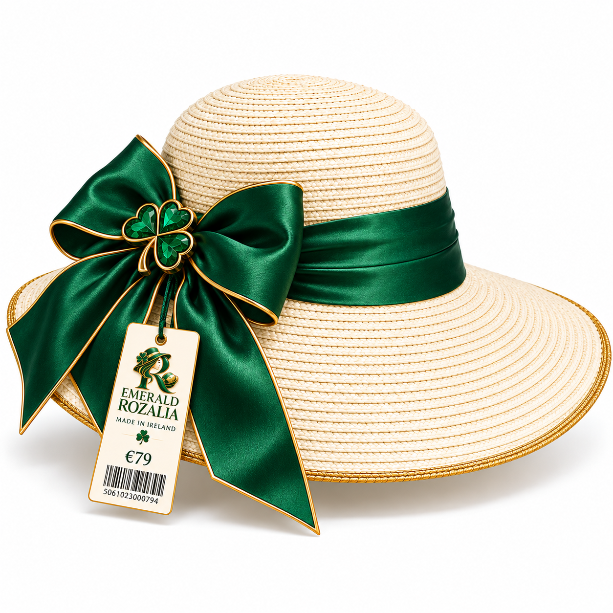 Ivory Emerald Statement Bow Sun Hat — Colour image 3