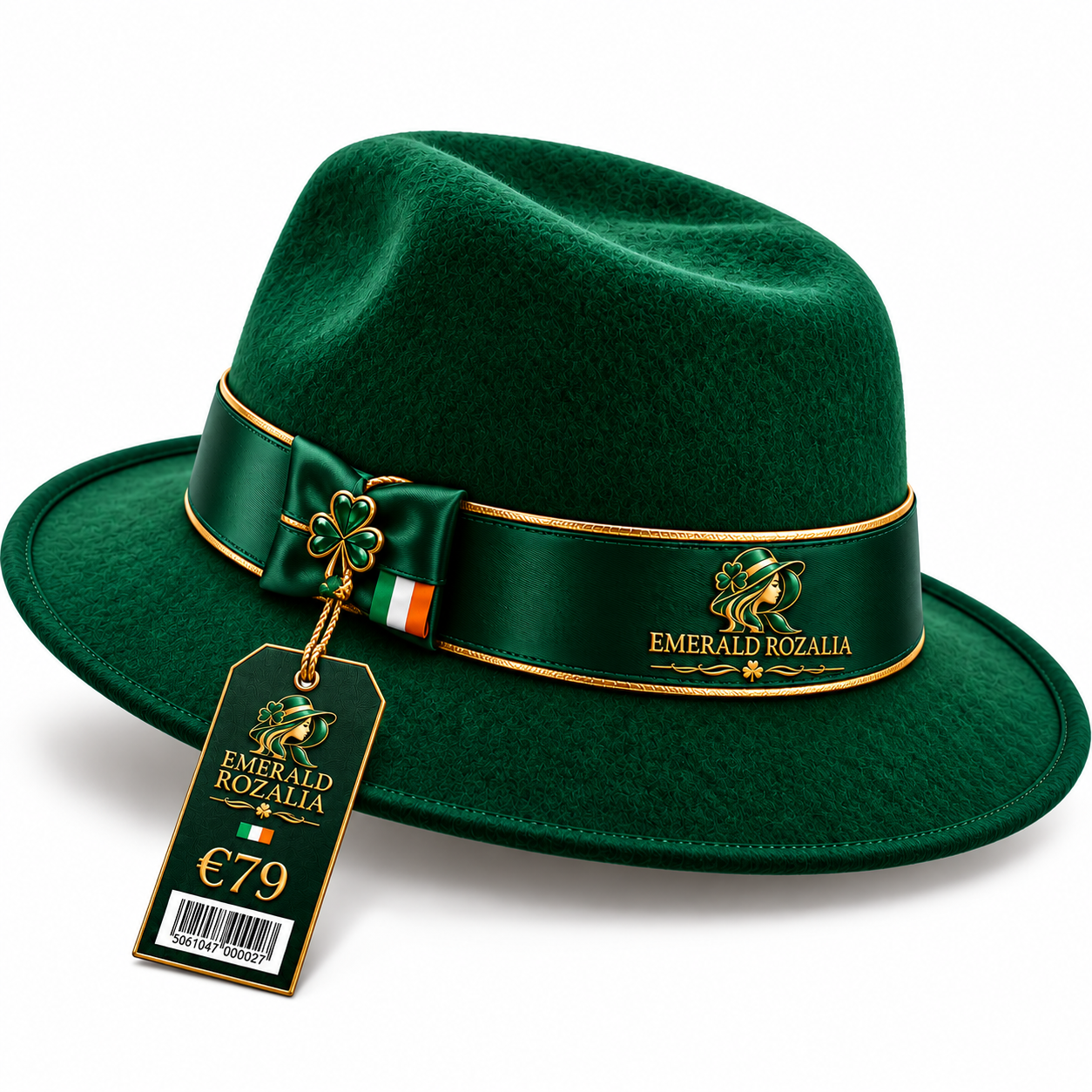 Emerald Velvet Fedora Hat — Colour image 3