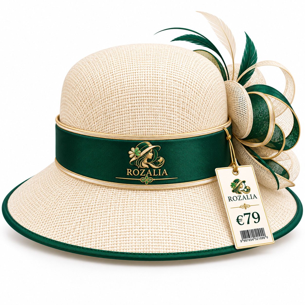 Ivory Emerald Floral Ribbon Occasion Hat — Colour image 2