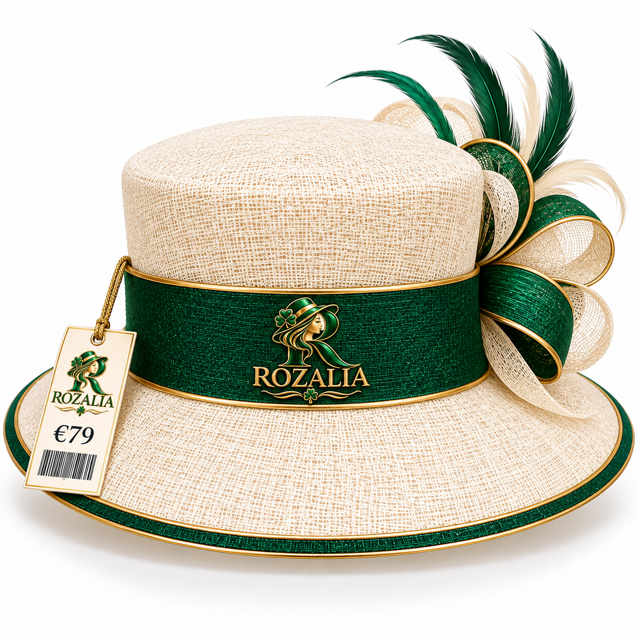 Ivory Emerald Flower Trim Occasion Hat view 1