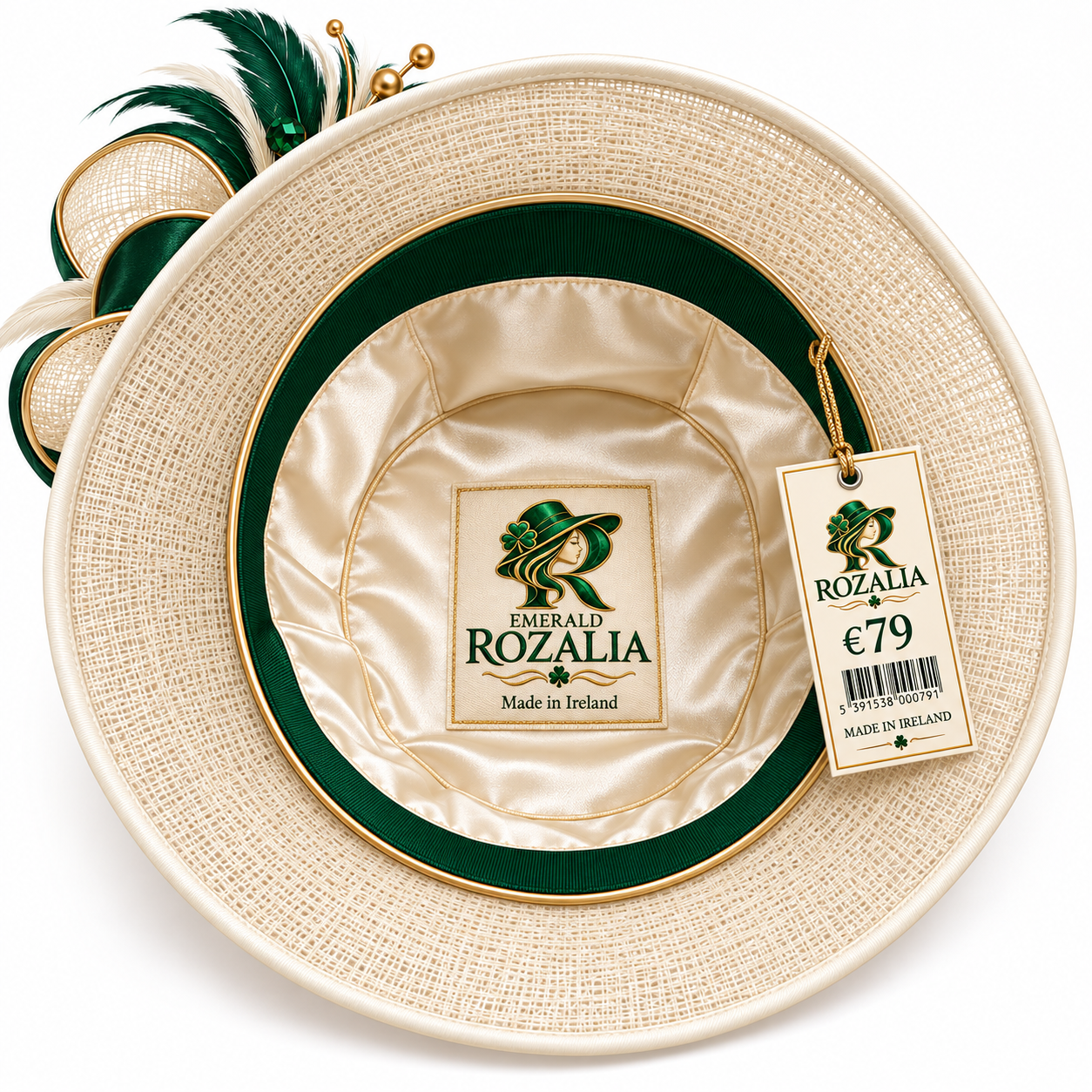 Ivory Emerald Feather Occasion Hat — Colour image 5
