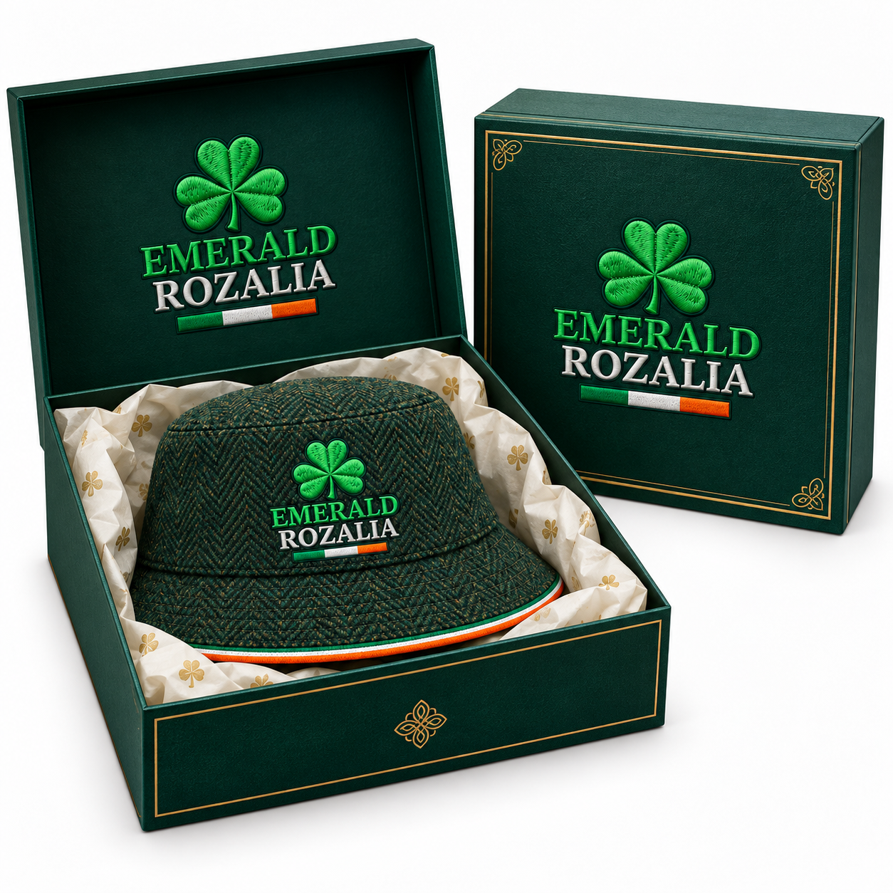 Emerald Herringbone Bucket Hat — Colour image 6