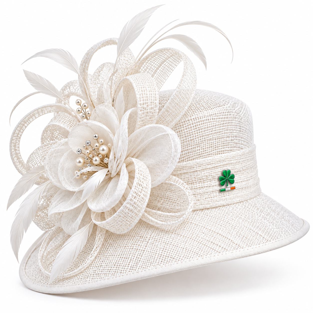 White Floral Occasion Hat — Colour image 3