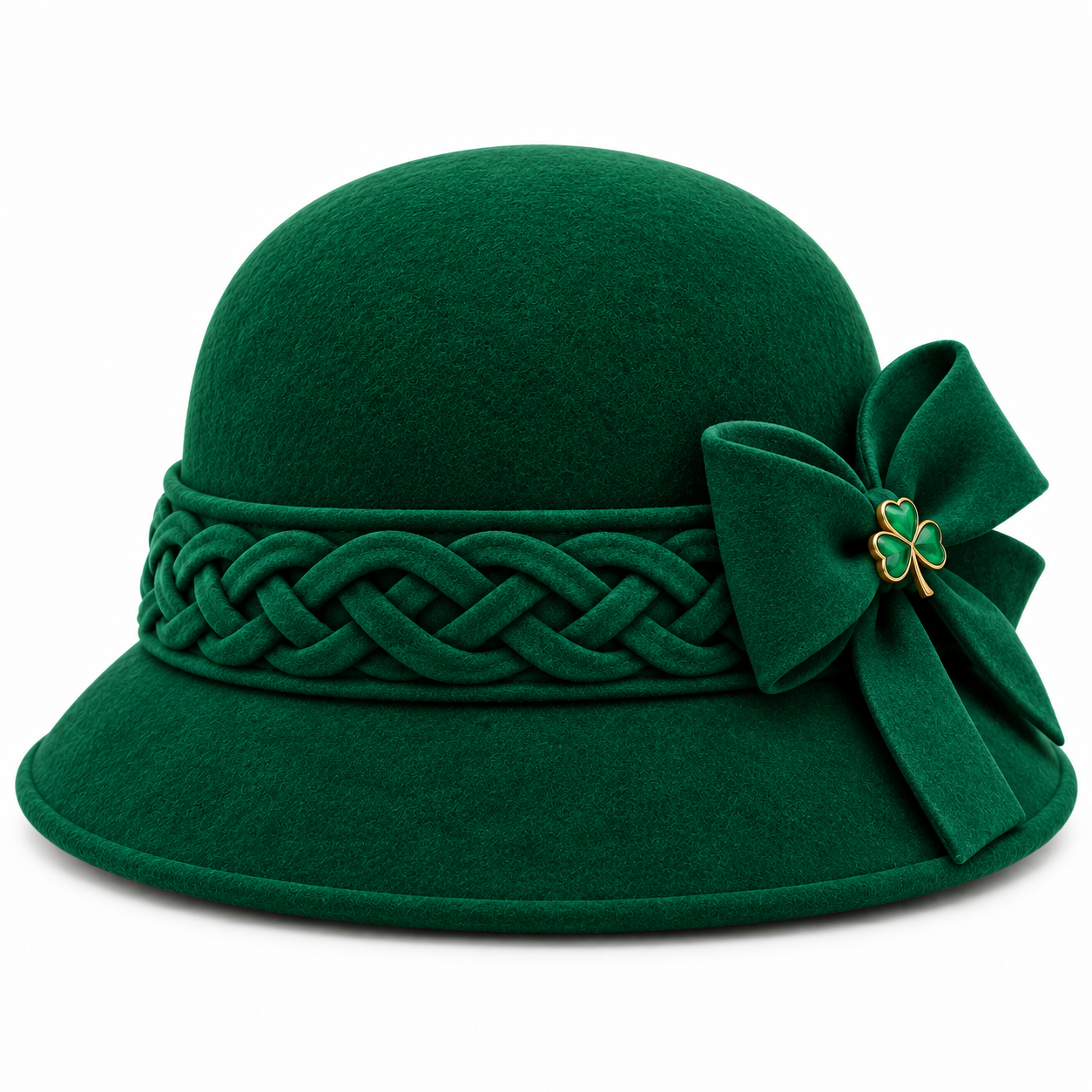 Emerald Braided Bow Cloche Hat — Colour image 4